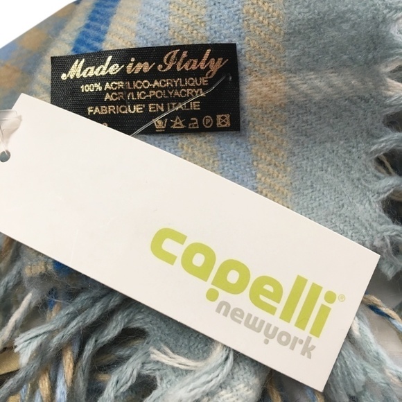Capelli New York Blue & Beige Fringe Scarf Shawl Wrap Super Soft Made in Italy - Picture 8 of 11